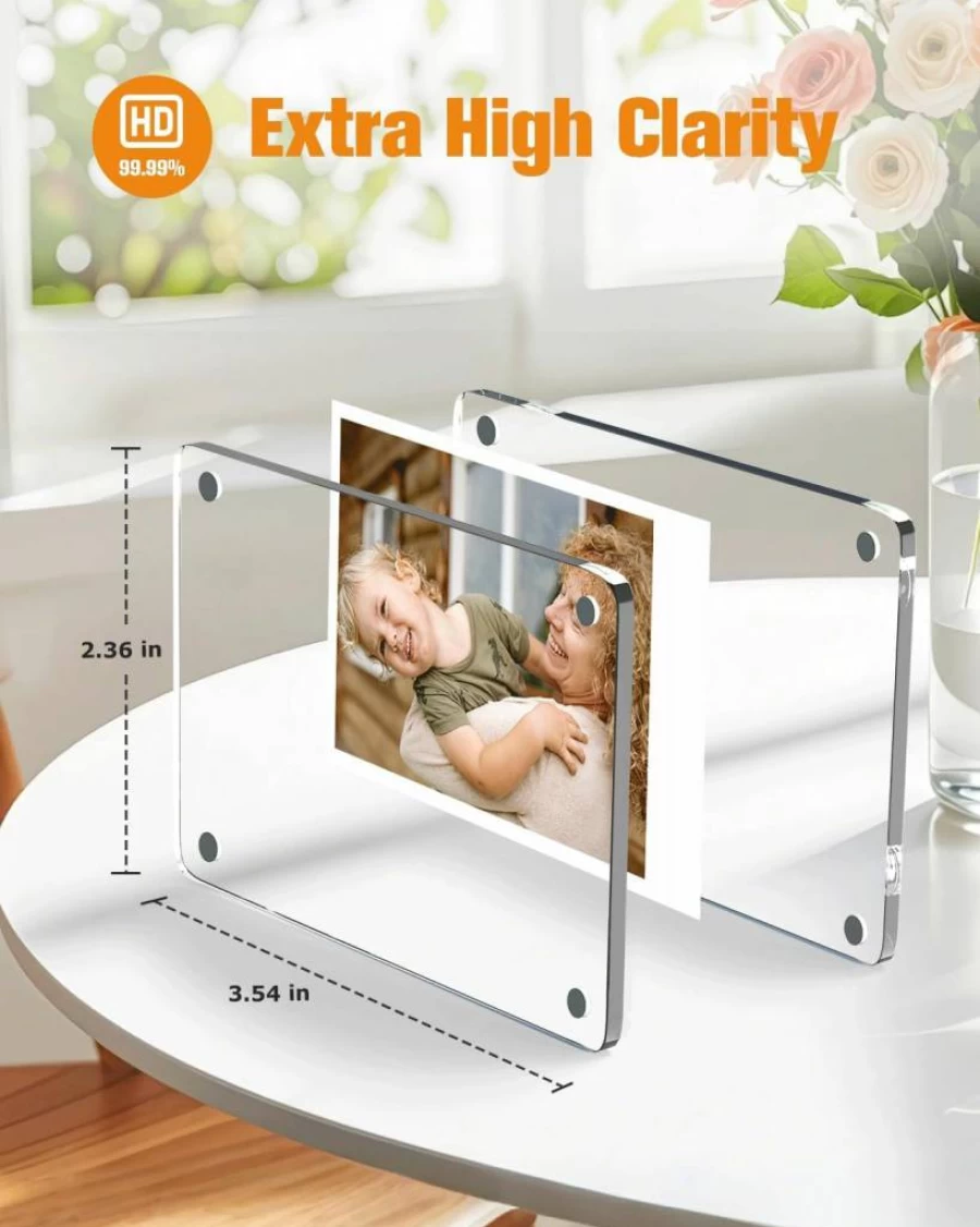 eWonLife 15 Pack Clear Acrylic Magnetic Photo Frames for Refrigerator - 2.36x3.54 Inch Polaroid Instax Mini Picture Frames, High Transparency Double Sided Fridge Magnets