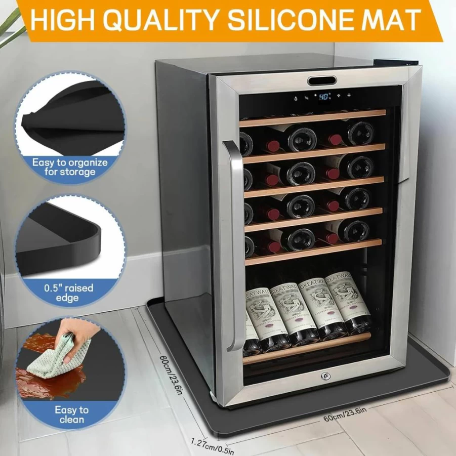 ieesspd Mini Fridge Silicone Mat 24x24 Inch - Leakproof Refrigerator Drip Tray, Water Spill Protector for Floors, Non-Slip Under Appliance Pad (Grey)