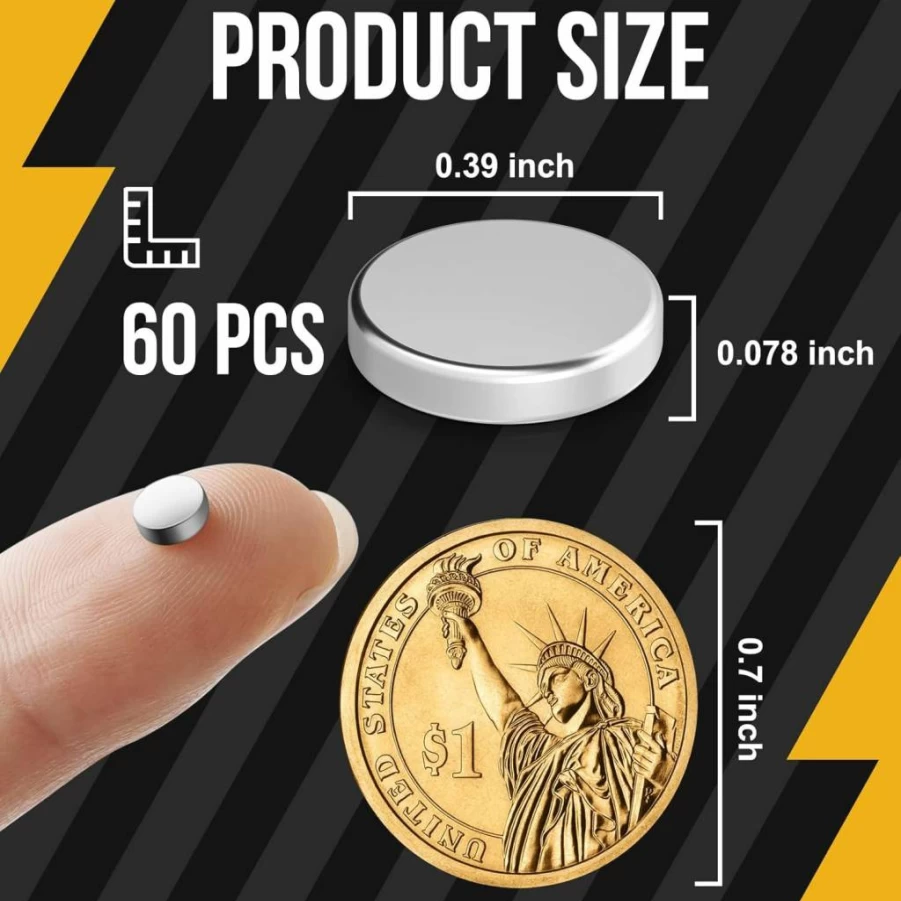 Junarter 50-Pack Small Round Neodymium Magnets for Crafts, Whiteboard, Refrigerator, Office & Science Projects - Strong Mini Fridge Magnets for DIY, Maps & Office Use