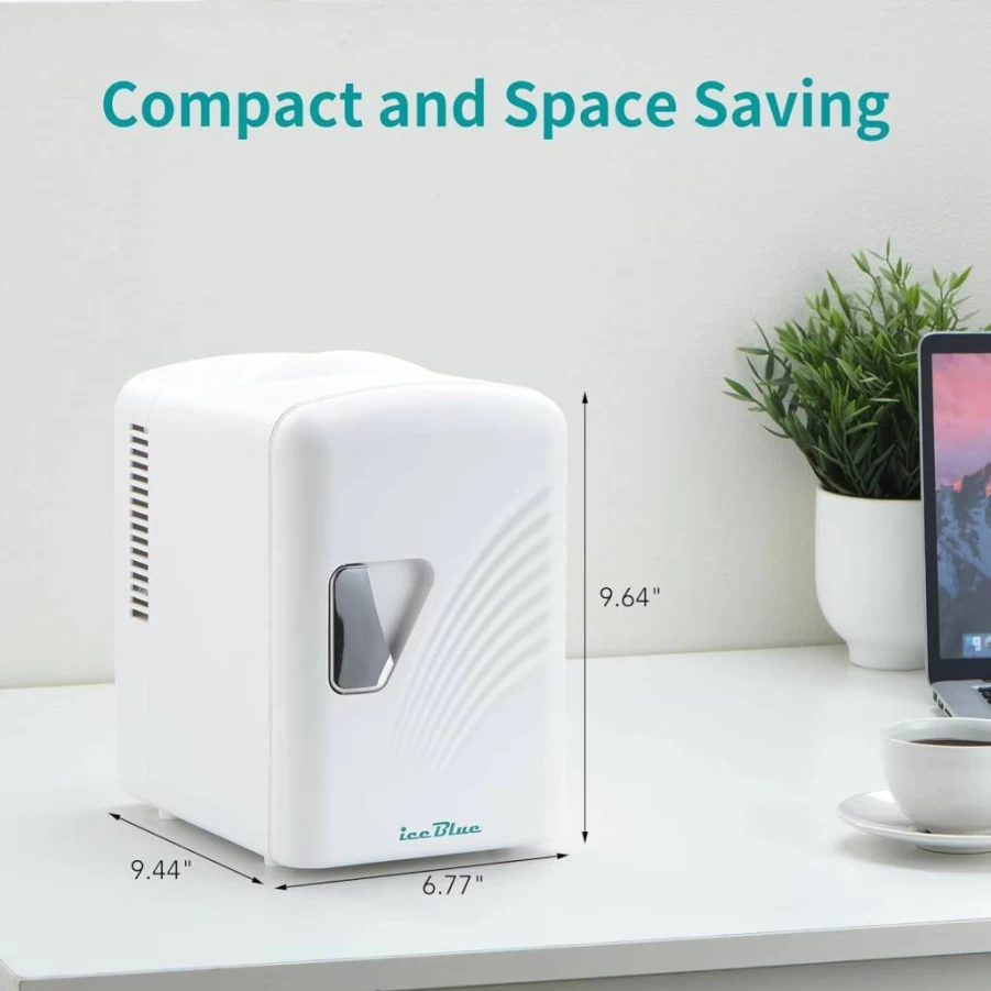 Iceblue 4L Retro Mini Skincare Fridge - Portable Cooler & Warmer for Cosmetics, Bedroom, Car, Office, Dorm - 110V AC/12V DC - Gift Idea (White)