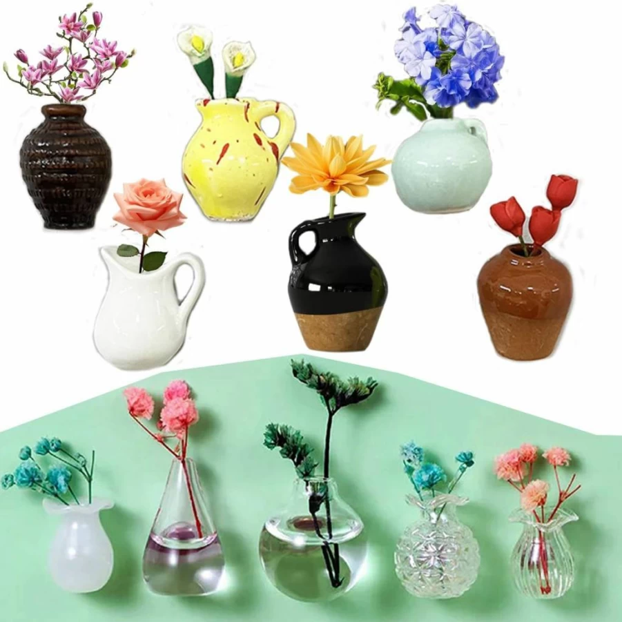 Peach 11-Piece Mini Ceramic Bud Vases with Magnetic Base for Fridge, Office & Locker Decor - Cute Tiny Flower Vase Magnets for Refrigerator