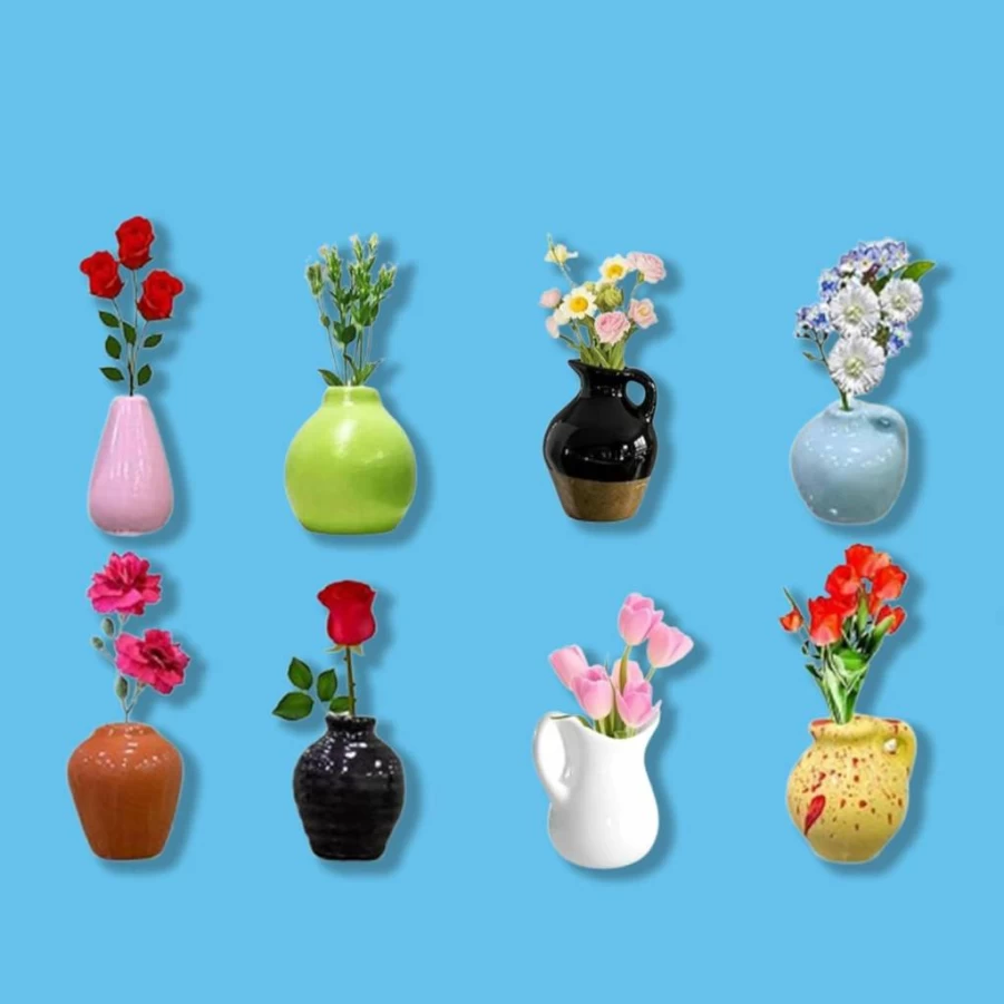 8Pc Mini Ceramic Vase Magnets for Fridge - 3D Tiny Plant Vase Decor for Kitchen, Office, Locker - Cute Refrigerator Accessories by Generic