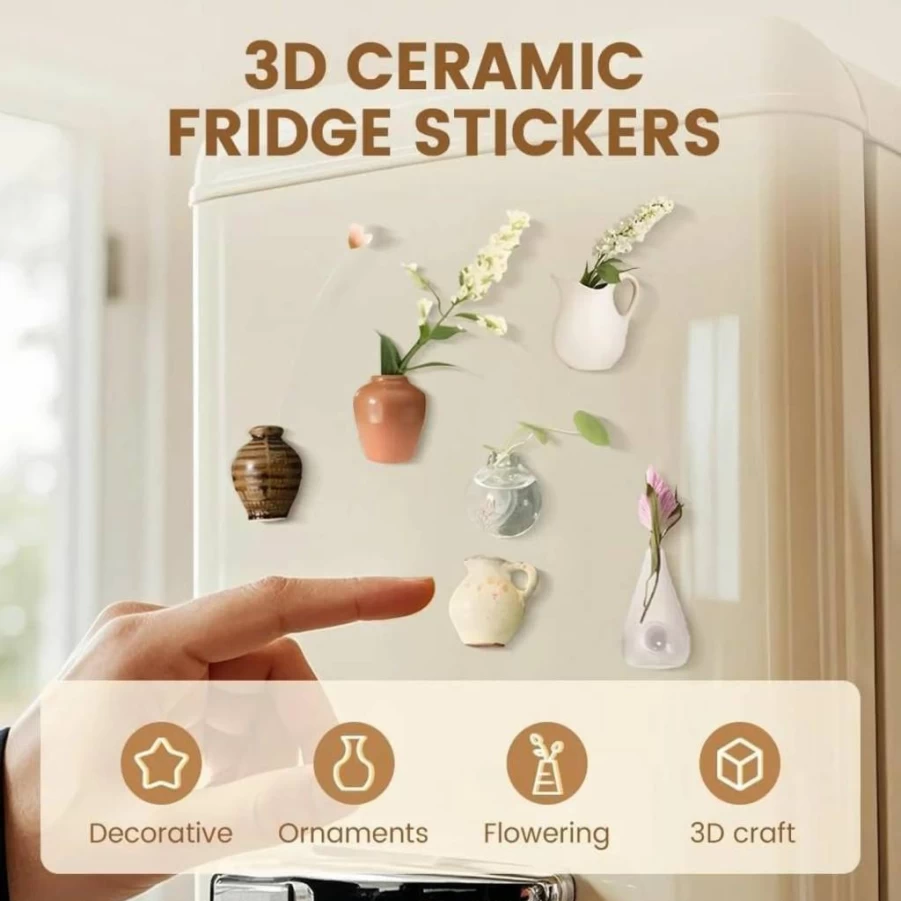 8Pc Mini Ceramic Vase Magnets for Fridge - 3D Tiny Plant Vase Decor for Kitchen, Office, Locker - Cute Refrigerator Accessories by Generic