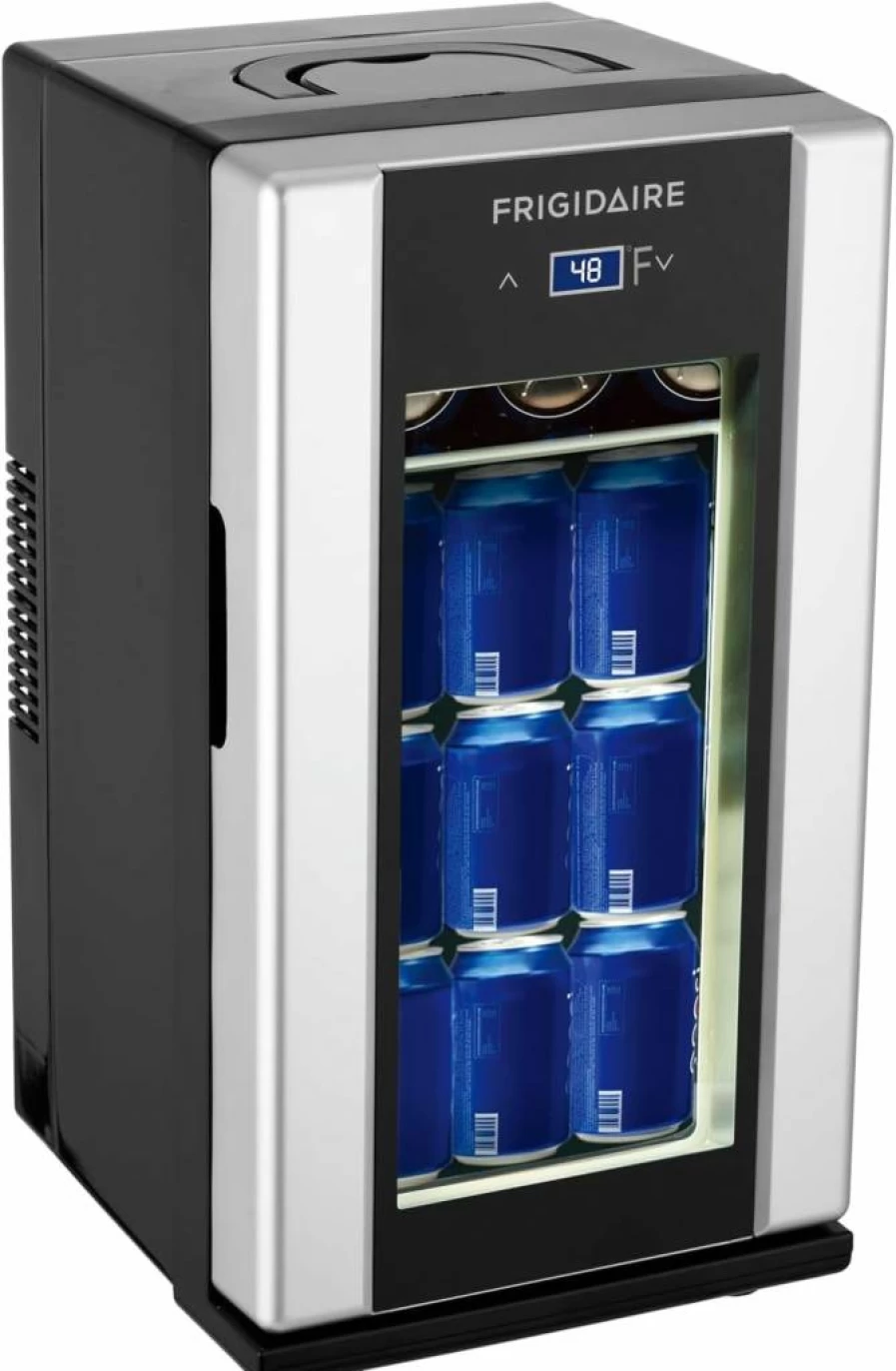 Frigidaire Retro Mini Fridge - Thermoelectric Beverage Cooler for 18 Cans or 4 Wine Bottles, Stainless Steel Compact Drink Refrigerator