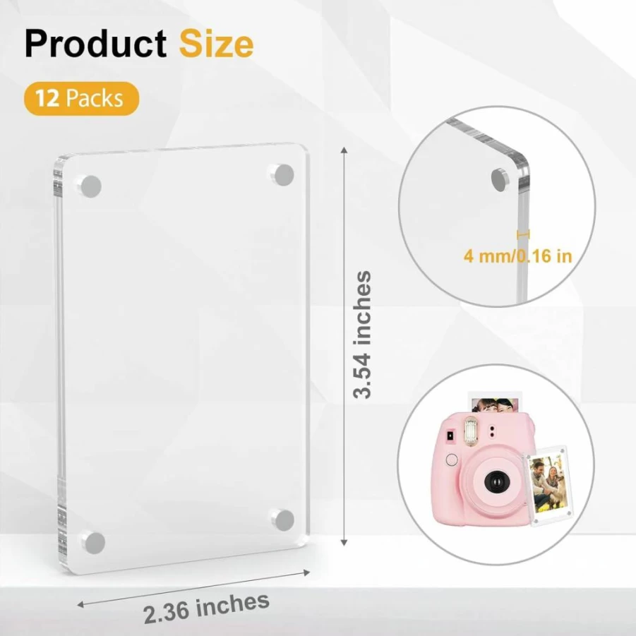 SAMYUCHO 25-Pack Clear Acrylic Magnetic Photo Frames for Refrigerator - 2.36"x3.54" Mini Wallet Size Picture Holders for Polaroid Instax Mini Fujifilm Photos
