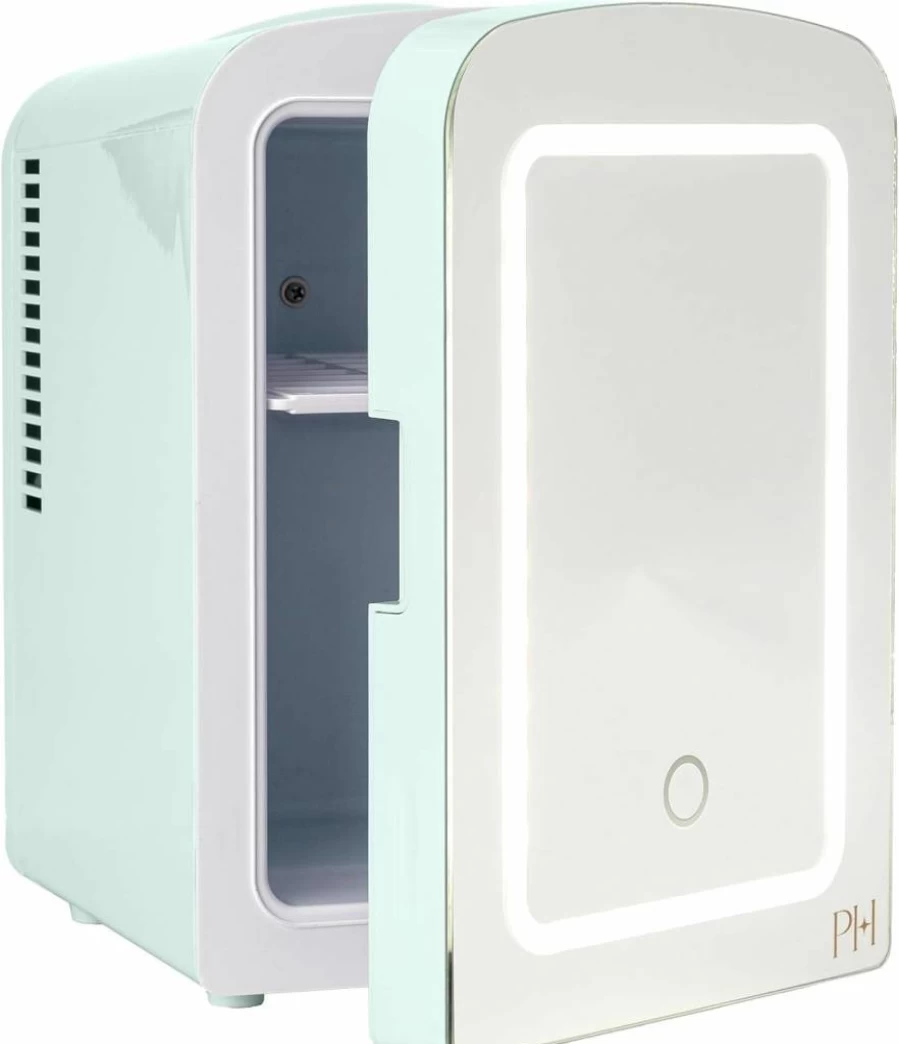 Paris Hilton Mini Beauty Fridge with Mirrored Door, Dimmable LED Light, Thermoelectric Cooling & Warming for Cosmetics, 4L, White