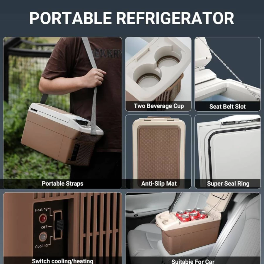 ICEROVER 12V/110V Portable Car Refrigerator - 6L Thermoelectric Cooler & Warmer for Camping, RV, Travel - Compact 12 Volt DC/AC Electric Fridge (Grey)