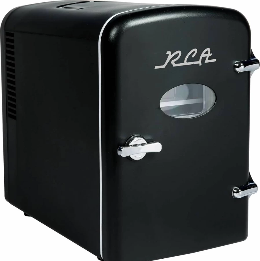 RCA Arctic Chef Mini Retro 6 Can Beverage Refrigerator - 0.15 Cu Ft Compact Beer Cooler, Black (Rmis129-Black)