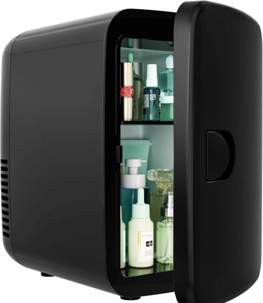 EUHOMY 4L Portable Mini Fridge - AC/DC Powered Cooler & Warmer for Skincare, Cosmetics, Beverages in Bedroom, Car, Office, Dorm | Black Compact Refrigerator for 6 Cans