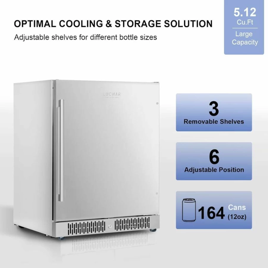 Akicon 24 Inch Mini Fridge with Quiet Operation (42dB), 164 Can Capacity, Safety Lock, Temperature Memory Touchscreen, Stainless Steel Door for Home or Office Use