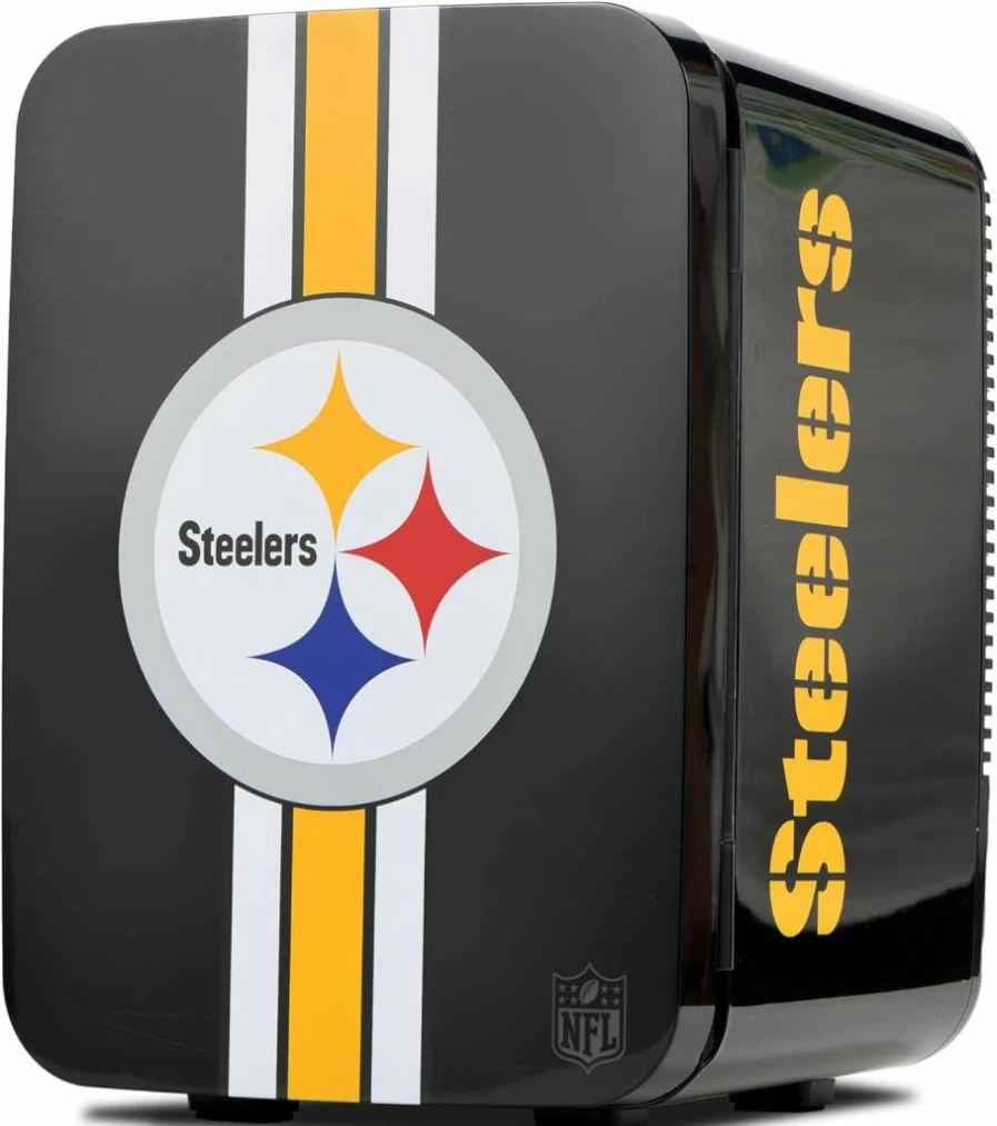 Ukonic 10L Portable Mini Fridge - NFL Pittsburgh Steelers Themed Cooler with Official Logo, AC/DC Power for Car, Office & Tailgates