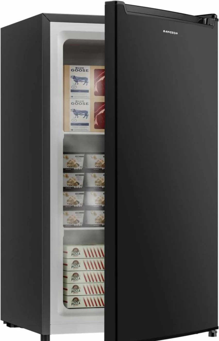 BANGSON 3.0 Cu.Ft Energy Star Compact Upright Freezer, Adjustable Thermostat, Removable Shelves, Reversible Door, Ideal for Home, Office, Dorm, Garage - Silver