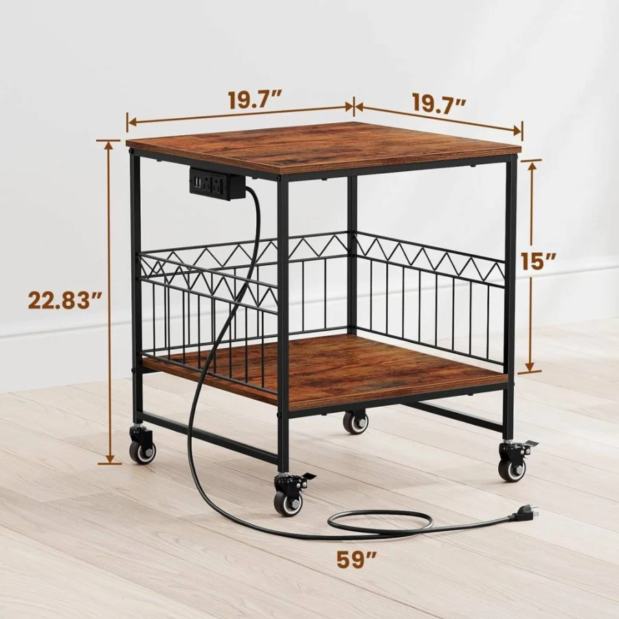 Portin Heavy Duty Appliance Stand with Wheels - 220Lb Capacity for Mini Fridge, Microwave, Charging Station, USB Ports & Outlet - Home, Office, Dorm, Kitchen Storage Cart