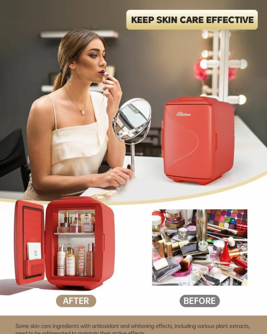 BEICHEN Mini Fridge 4L/6 Can - Portable Skincare Cooler & Warmer for Cosmetics, Bedroom, Office, Car - Black Compact Refrigerator with Rapid Cooling Technology
